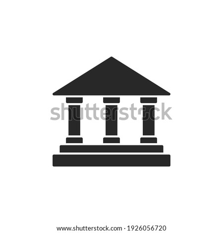 Bank icon. University black sign. Historic building with columns silhouette symbol. Vector isolated on white