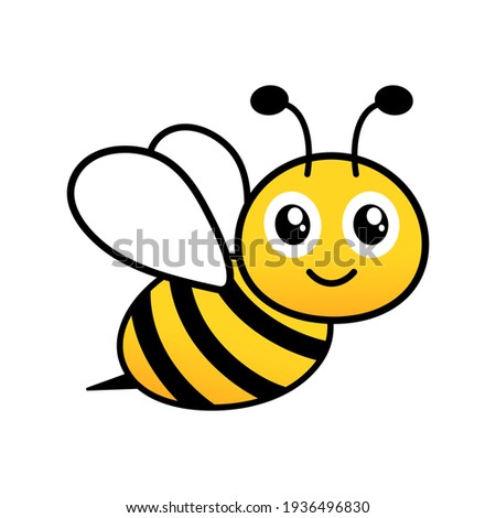 Cute friendly bee. Cartoon happy flying bee with big kind eyes. Insect character. Vector isolated on white