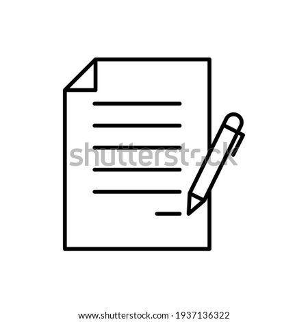 Document line icon. Paper outline symbol with pen. Contract file. Vector illustration isolated on white