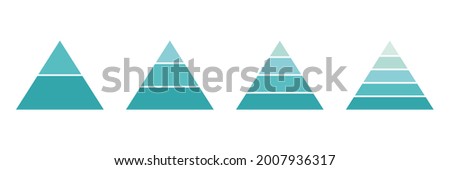 Pyramid infographic blue set. Triangle hierarchy data segments collection. Vector business illustration isolated on white