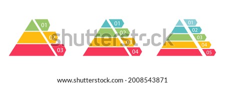 Pyramid infographic colorful set. Triangle hierarchy data segments collection. Vector business illustration isolated on white