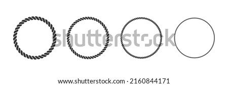 Round rope curve symbol set. Different thickness circular ropes set for decoration. Vector isolated on white. 