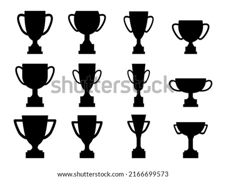 Award cup set. Winning cups silhouette collection. Victory symbols. Vector illustration isolated on white.