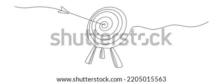 Target with arrow continuous line drawing. Hand drawn linear goal circle. Business strategy concept. Vector illustration isolated on white. 商業照片 © 