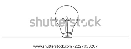 Light bulb one continuous line drawing. Electric lamp. Brainstorm linear symbol. Vector isolated on white.
