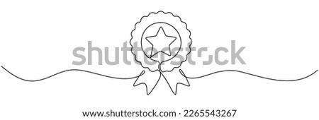 Award star badge continuous line art drawing. Vector illustration isolated on white.