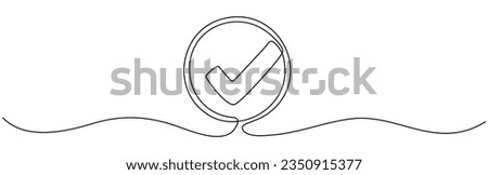 Checkmark in circle continuous one line drawn. Approved linear symbol. Vector illustration isolated on white.