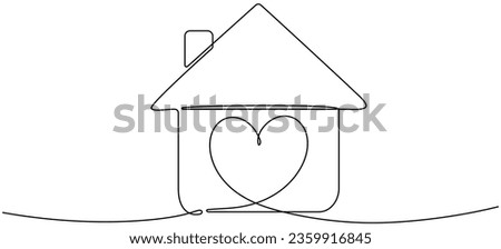 Heart inside house continuous one line drawn. Love home concept. Vector illustration isolated on white.