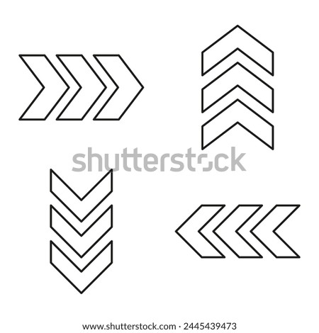 Chevron line arrow set. Vector illustration isolated on white.
