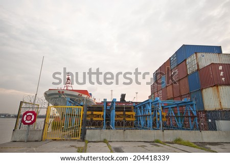 ANTWERPEN, BELGIUM-CIRCA MAY 2014: Container depot in the Antwerpen port
