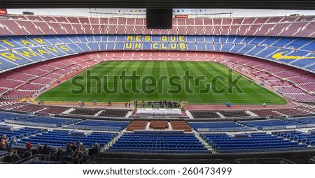 BARCELONA,SPAIN-CIRCA MARCH 2015: At Camp Nou - the official playground of FC Barcelona