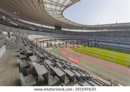 PARIS,FRANCE-CIRCA APRIL 2015: Stade de France Stadium - the official playground for French National football team and track-and-field athletics tournaments