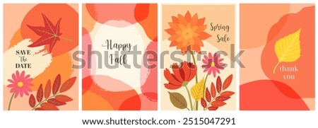 Trendy abstract floral Thanksgiving templates. Fall autumn backgrounds for poster, greeting card, invitation, flyer, cover, banner, brochure and other graphic design. Vector illustration.