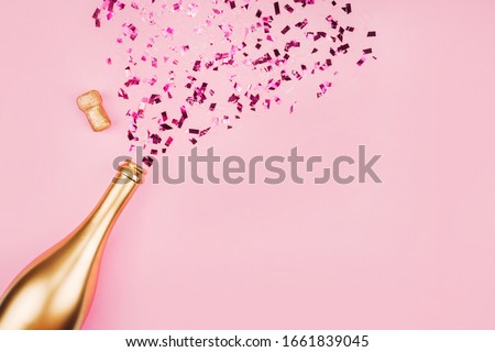 Similar – Image, Stock Photo Champagne bottle and confetti flow on pink