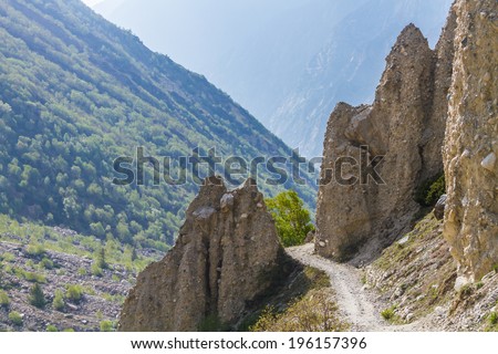 A footpath on the way to the source of the Ganges in the Gangotri valley.