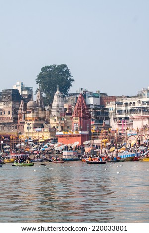 VARANASI, INDIA - FEB 19 -The ghats of Varanasi in North India on February 19th 2013