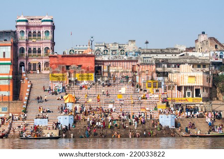 VARANASI, INDIA - FEB 19 -The ghats of Varanasi in North India on February 189h 2013