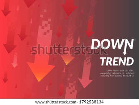 Downtrend abstract background. A group of digital red arrows points down in the air shows about feeling that fall down, lower, losing, downward, and more negative meaning.