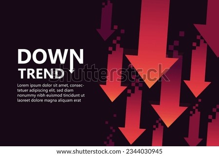 Red arrows downtrend abstract background, capturing the essence of decline with dynamic red arrows. Perfect for conveying financial downturns and market concepts. Futuristic and Tech theme.