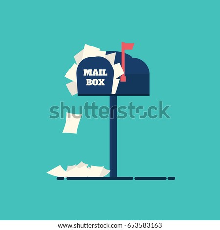Full mailbox,letter box,flat design,illustration,vector.