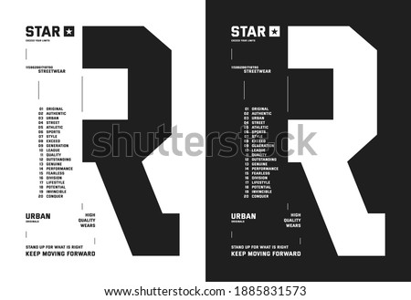 Letter R print for t-shirt. 1 color print on white and black background Stock fotó © 