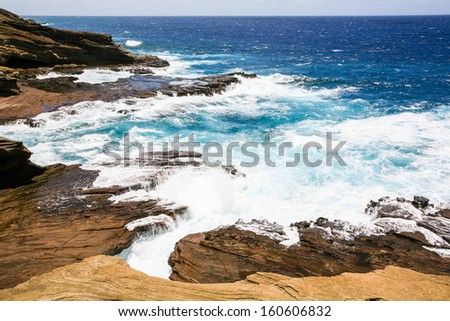 Beautiful natural scenery of the picturesque island of Waikiki - Hawaii. Ocean and tropical vegetation