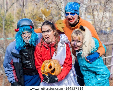 cheerful company of evil in nature halloween