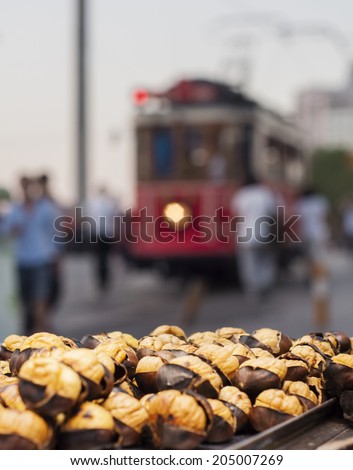 Chestnut seller on istiklal street. Taksim, Istanbul, Turkey