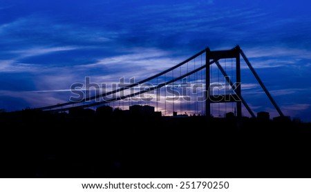 Sunset silhouette view in istanbul. Fatih Sultan Mehmet Bridge at night Istanbul / Turkey , blur