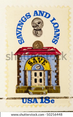 USA - CIRCA 1981 : A stamp printed by USA shows a Savings and Loan Bank, circa 1981 .