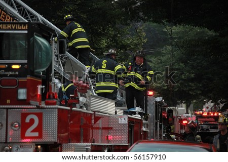 SOMERVILLE, MASSACHUSETTS - JUNE 27: Firefighters from at least four fire houses battle a blaze at 111 Glenwood Road June 17,2010 in Somerville, MA