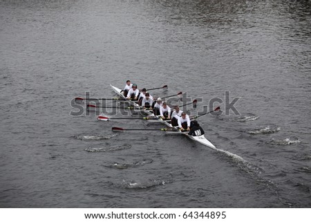 BOSTON - OCTOBER 24: Florida Institute of Technology men\'s Crew competes in the Head of the Charles Regatta on October 24, 2010 in Boston, Massachusetts.