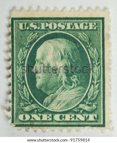 UNITED STATES - CIRCA 1922-1931 : A stamp printed in United States. Displays the image of Benjamin Franklin. United States - circa 1922-1931
