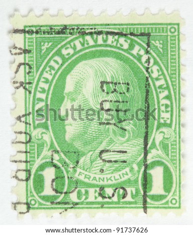 UNITED STATES - CIRCA 1922-1926 : A stamp printed in United States. Displays the image of Benjamin Franklin. United States - circa 1922-1926