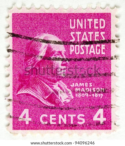 UNITED STATES - CIRCA 1938 : A stamp printed in United States. Displays the profile of President James Madison. United States - circa 1938