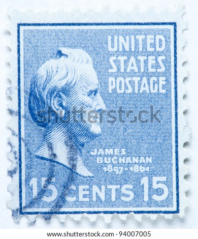 UNITED STATES - CIRCA 1938 : A stamp printed in United States. Displays the profile of President James Buchanan. United States - circa 1938