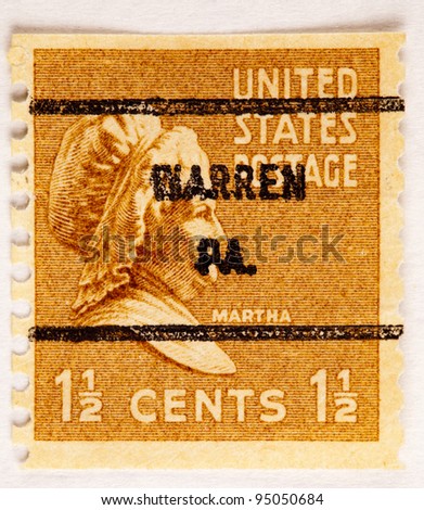 UNITED STATES - CIRCA 1938 : A stamp printed in United States. Displays Martha Washinton. United States - circa 1938
