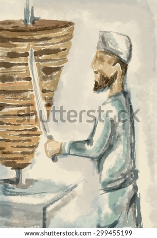Shawarma Food Painting, Arabic Restaurant Chef (Digital Art, Raster))