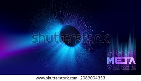 Abstract background with digital technology and virtual reality universe metaverse theme and representation of digital data source.