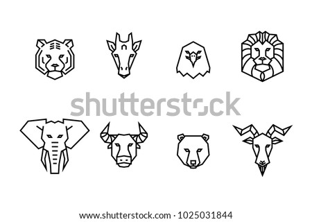 8 animal heads icons. Vector geometric illustrations of wild life animals.