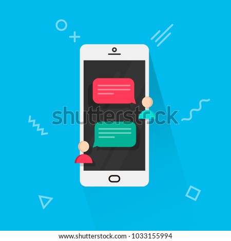 Chat message notifications on a smartphone. Online mobile conversation between two people. Vector trendy phone illustration in flat style