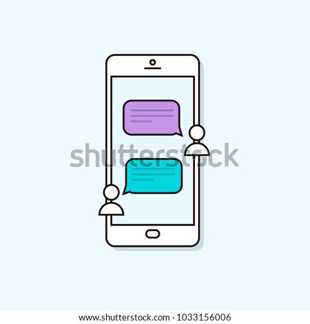 Chat message notifications on a smartphone. Online mobile conversation between two people. Vector trendy outline phone illustration