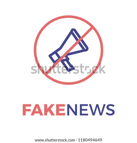 Megaphone spreading fake news in a red circle with left slash. Vector thin line icon illustration for concepts of false information, misleading information, manipulation and misinformation