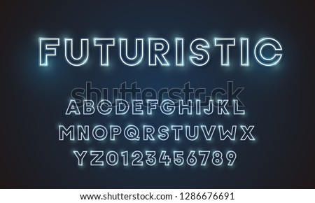Futuristic vector font typeface unique design. For technology, digital, engineering, digital , gaming, sci-fi and science subjects. All letters and numbers included