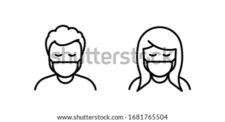 Man and Woman in medical face protection mask. Vector icon of people wearing protective surgical mask. illustration for concepts of disease, coronavirus, quarantine, social distancing