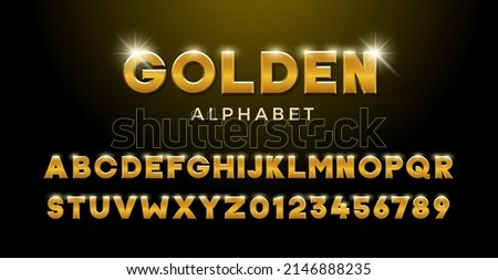 Golden Alphabet. Gold font 3d effect typography elements based on casinos, games, award and winning related subjects. Mettalic luxury and premium three dimensional typeface