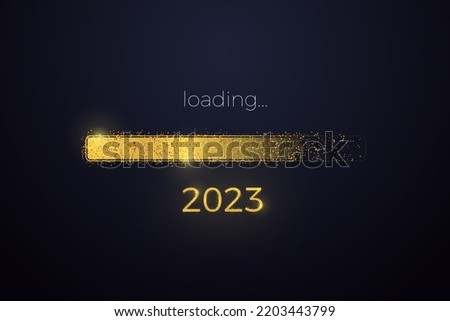 Loading progress bar reaching the end of 2022 and the start of 2023. Happy New Year vector. New year's eve loading screen with glitter confetti festive elements.