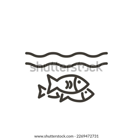 Vector thin line icon illustration with school of fish under the water. Minimal illustration  of a group of fish representing health of the oceans, environmental awareness, fishing activities, ocean
