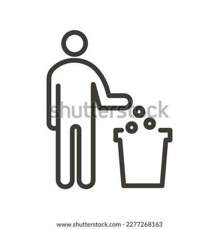 Vector thin line icon outline linear stroke illustration of person disposing in trash bin