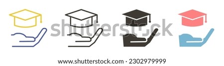 Vector icon in 4 different styles. Hand holding a college cap